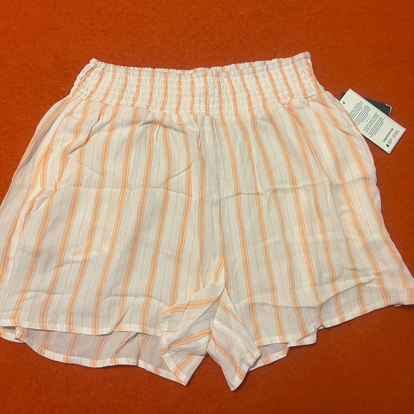 Eco-friendly ecru and pastel orange stripes summer high rise lounge shorts NWT - Picture 3 of 12